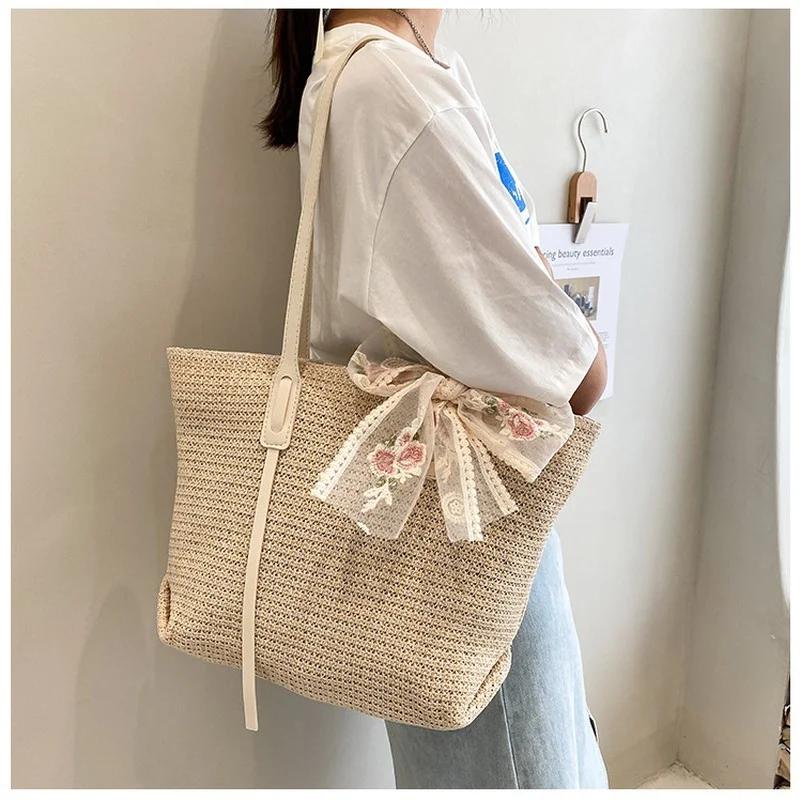 Simple Straw Woven Women's Bag 2023 Summer New Beach Leisure Shoulder Bag Shopping Large Capacity Women's Backpack