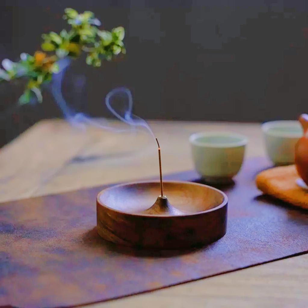 Solid Wood Incense Stick Handmade Tea Ceremony Round Incense Burner Agarwood Tray Holder