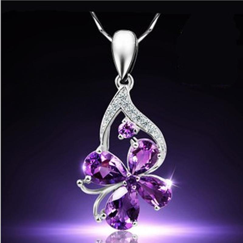 

Ожерелье из стерлингового серебра 925 пробы с клевером, подвеска с аметистом, корейский кулон, серебро 925