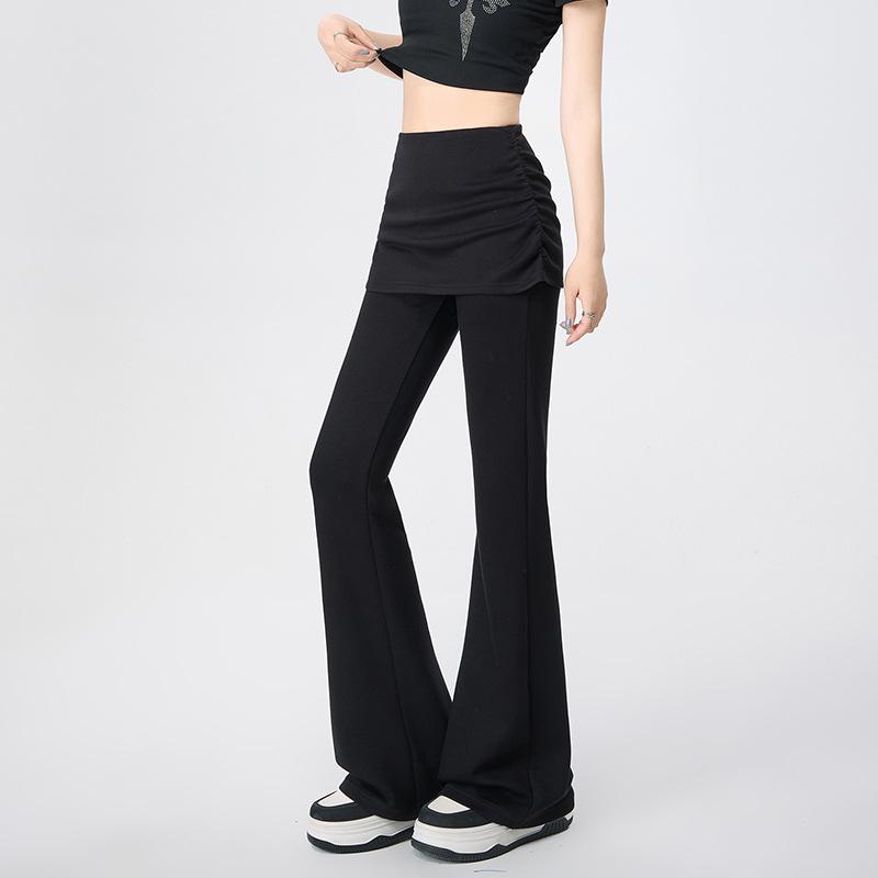 Korean-Style Drawstring Faux Two-Piece Flare Pants: Women's High-Waisted Slimming Drape Spring 2026 Casual Long Pants