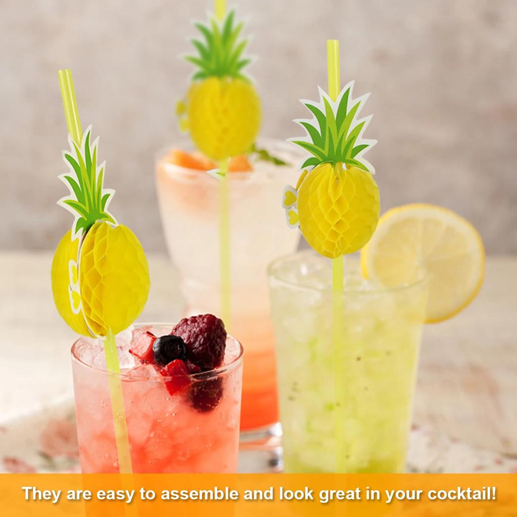 50Pcs Paper Drinking Straw 3D Fruit Paper Straws Pineapple Flamingo Design Paper Straw Eco Friendly Recyclable Drinking Straw