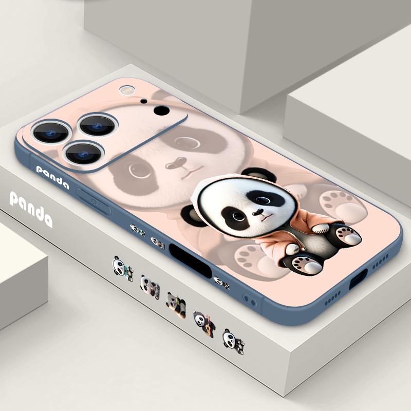 Für iPhone 17 Pro Max Hülle Orange Mantel Panda Muster Weiches Silikon Lanyard Hülle Für iPhone 16 Pro Max Hülle iPhone 15 14 13 12 11 16E Air