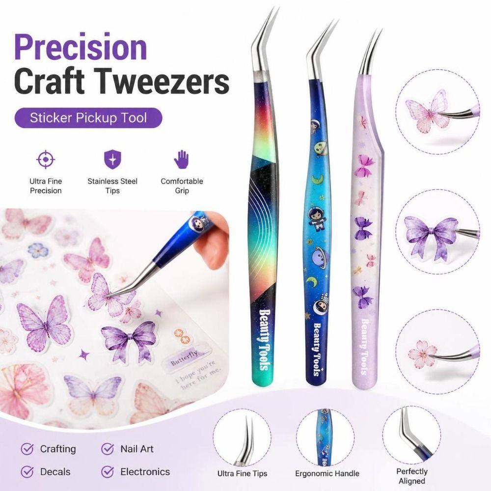 High Precision Sticker Pickup Tool Stainless Steel Lashes Extension Tweezer Miniature Landscaping