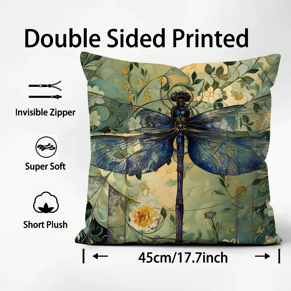 Dragonfly Lotus Luxury Cushion Cover Plush Fabric Soft DoubleSided Printed Sofa Warm Winter Home Child Gift Pillow Case