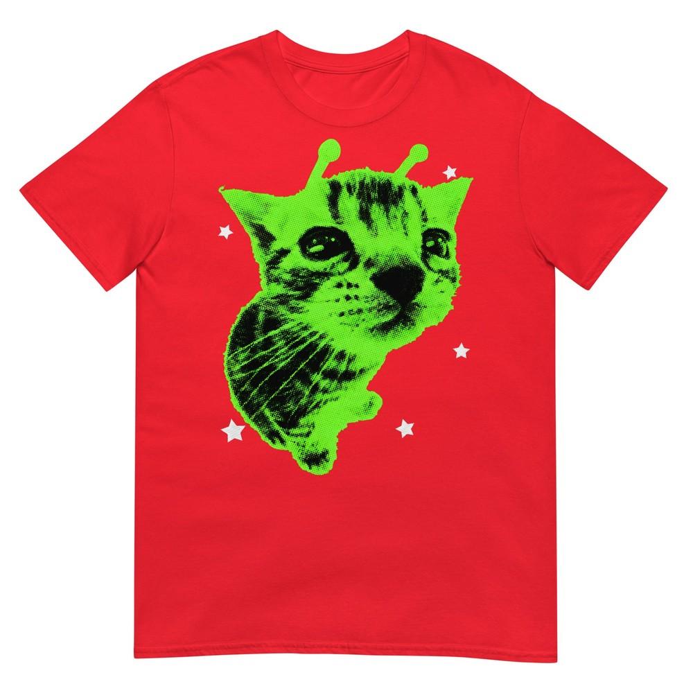 Y2k Alien Cat Meme Retro Silly Cat Vintage Space Kitty Funny TShirt S