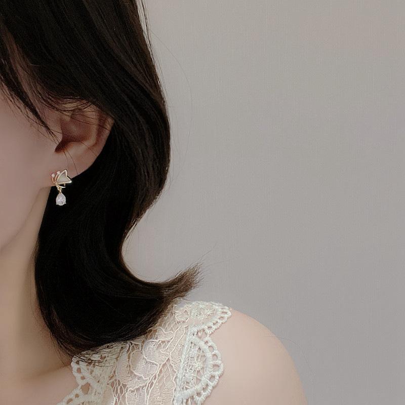 Opal Butterfly Love Water Drop Zircon's Silver Needle Earrings Women's Niche Design High-end Temperament Stud Earrings Summer