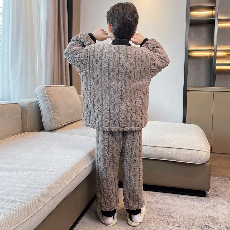 Boys Warm Coral Fleece Pajamas Set Long Sleeve Thickened Home Wear Kids Ages 8 Winter Sleepwear