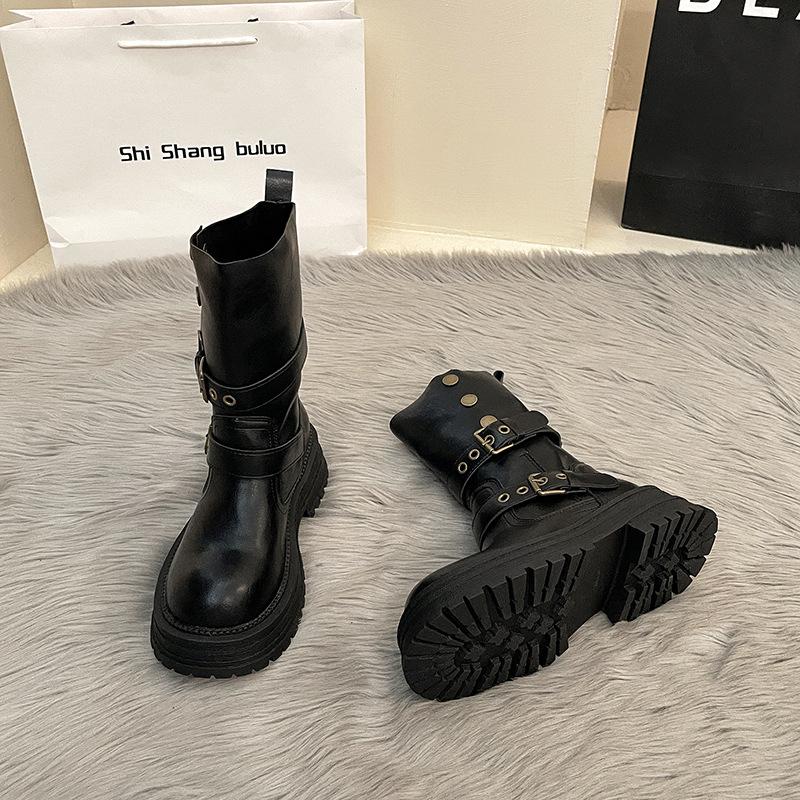 British style versatile retro Martin boots women's 2024 autumn and winter new models can be folded Western denim thick heel medium tube short boots
