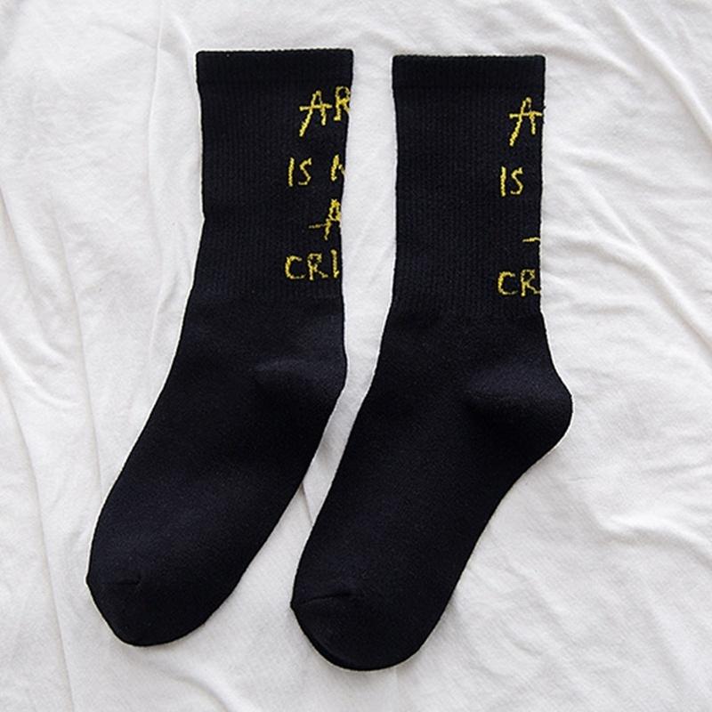 1 Pair Korean Harajuku Street Style Letter Socks School Ladies Hip Hop Female ART IS NOT A CRIME Socks Women White One Size