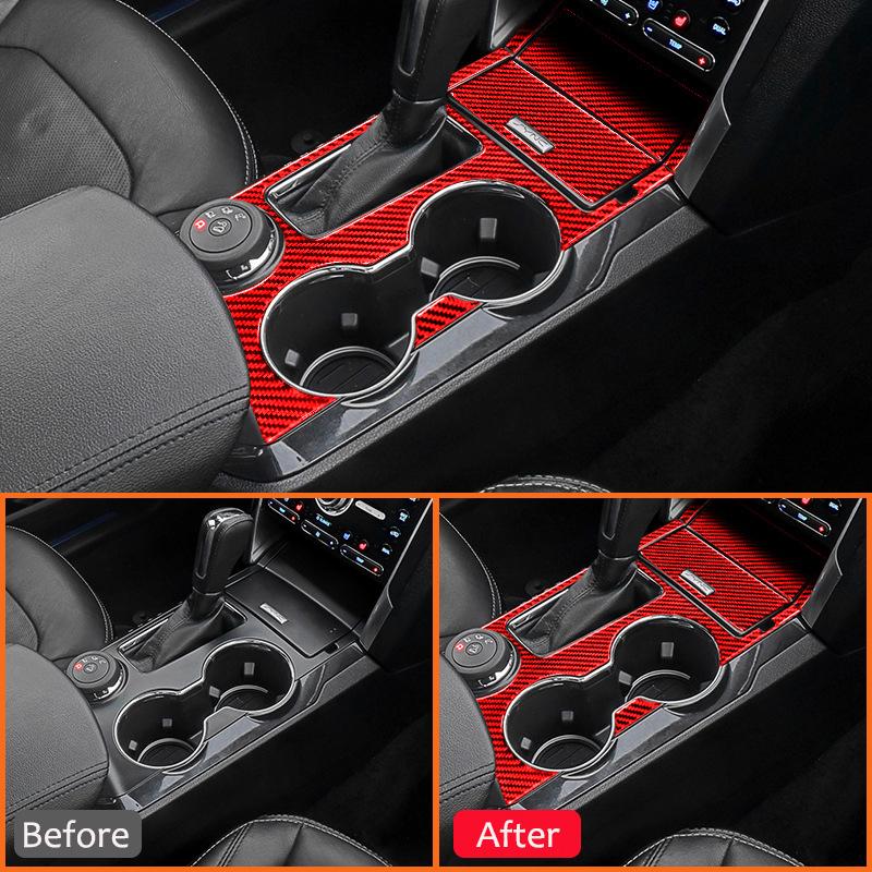 Kohlefaser Auto Mittelkonsole Schalthebel Becherhalter Panel Zierleiste Rahmen Modifikation Dekoration Aufkleber Für Ford Explore