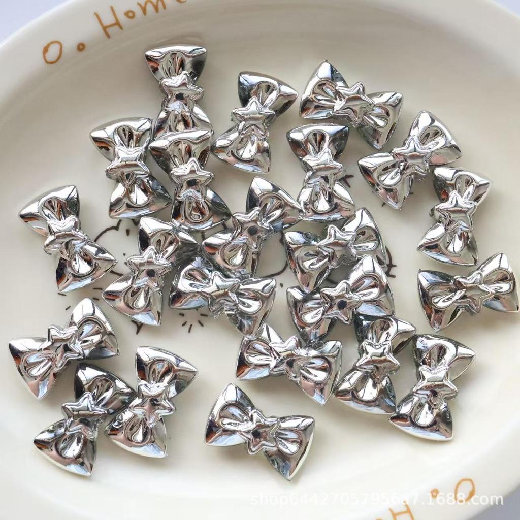 Electroplated Silver Bow Tie Acrylic Beads for DIY Bracelet Chain Jewelry