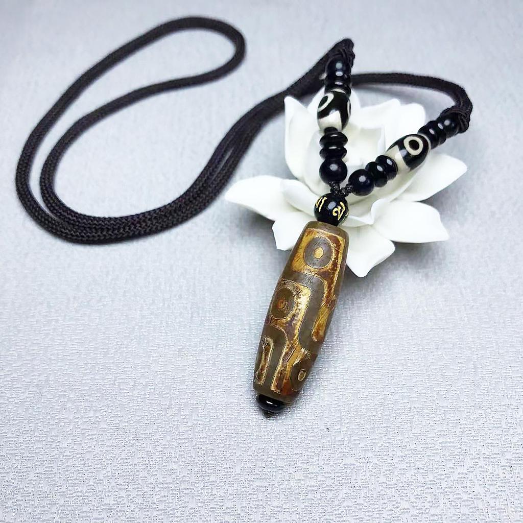 Ethnic Clavicle Necklace with 3, 6, and 9-Eyed Dzi Beads - Unisex Spring/Summer Short Chain