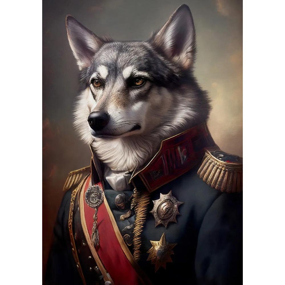 Animal Portrait Lion Fox Golden Retriever In Military Uniform Poster Print Wall Art Pictures Canvas Painting Room Home Decor