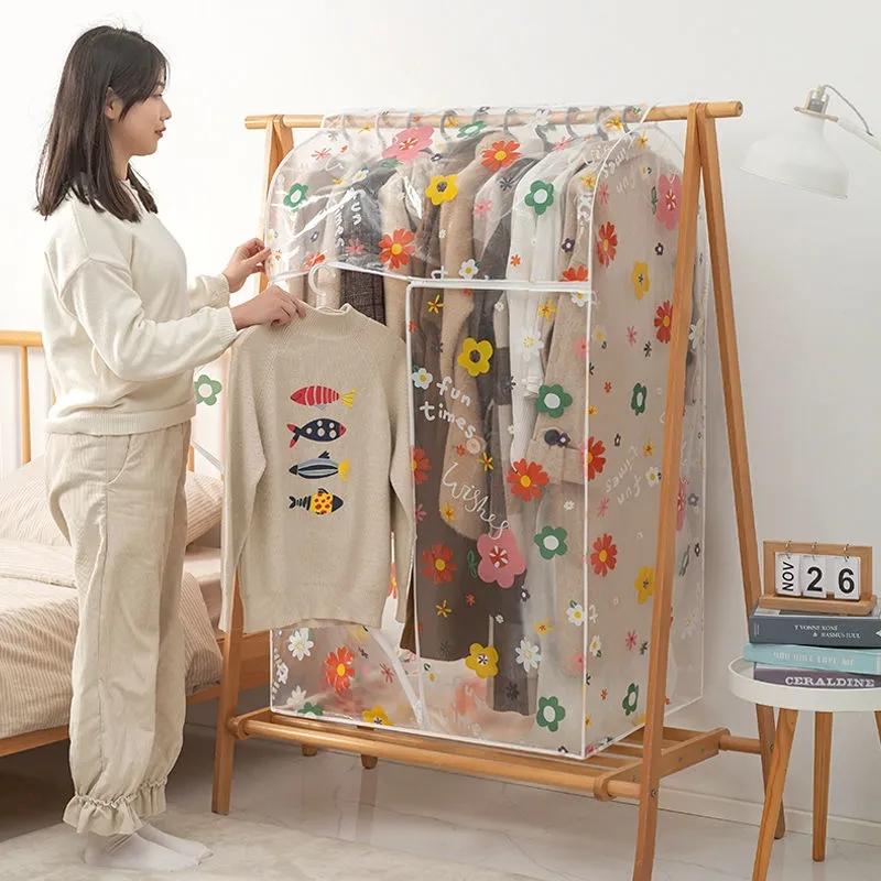 Sun Flower Transparen Dust Cover With Zipper Wardrobe Dust Cover Cloth Coat Suit Storage Bag Student Dormitory Storage Supplies