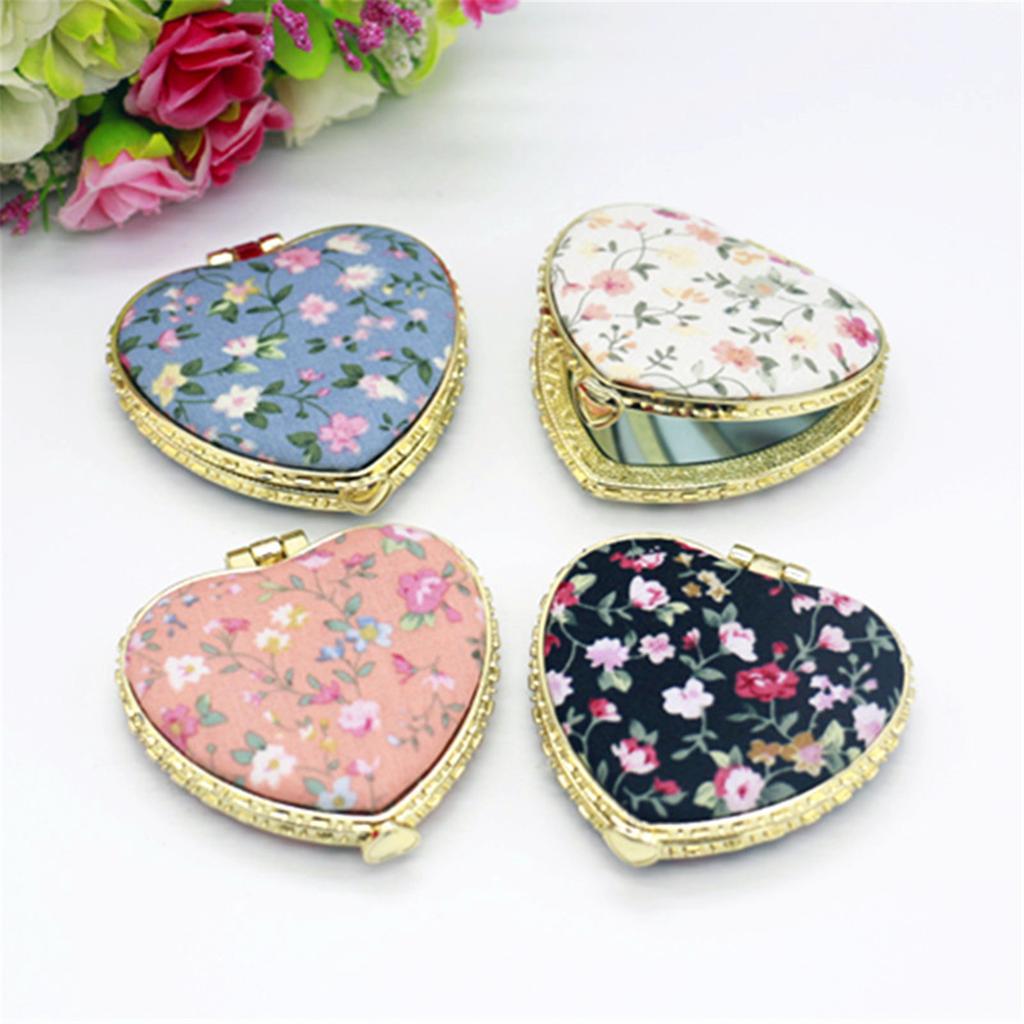 Taschenspiegel mit Blumenmuster Mini Make-up Kompaktspiegel Tragbarer Klappspiegel mit zwei Seiten Damen Vintage Kosmetik Make-up Für Geschenk