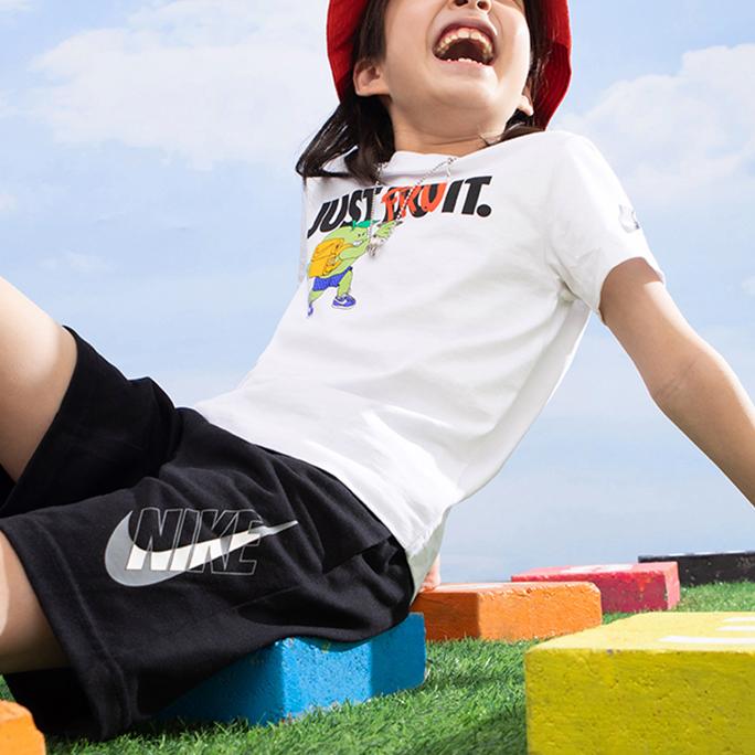 Nike Cartoon Print Round Neck Short Sleeve T-Shirt Kids Tops White DX7623-100