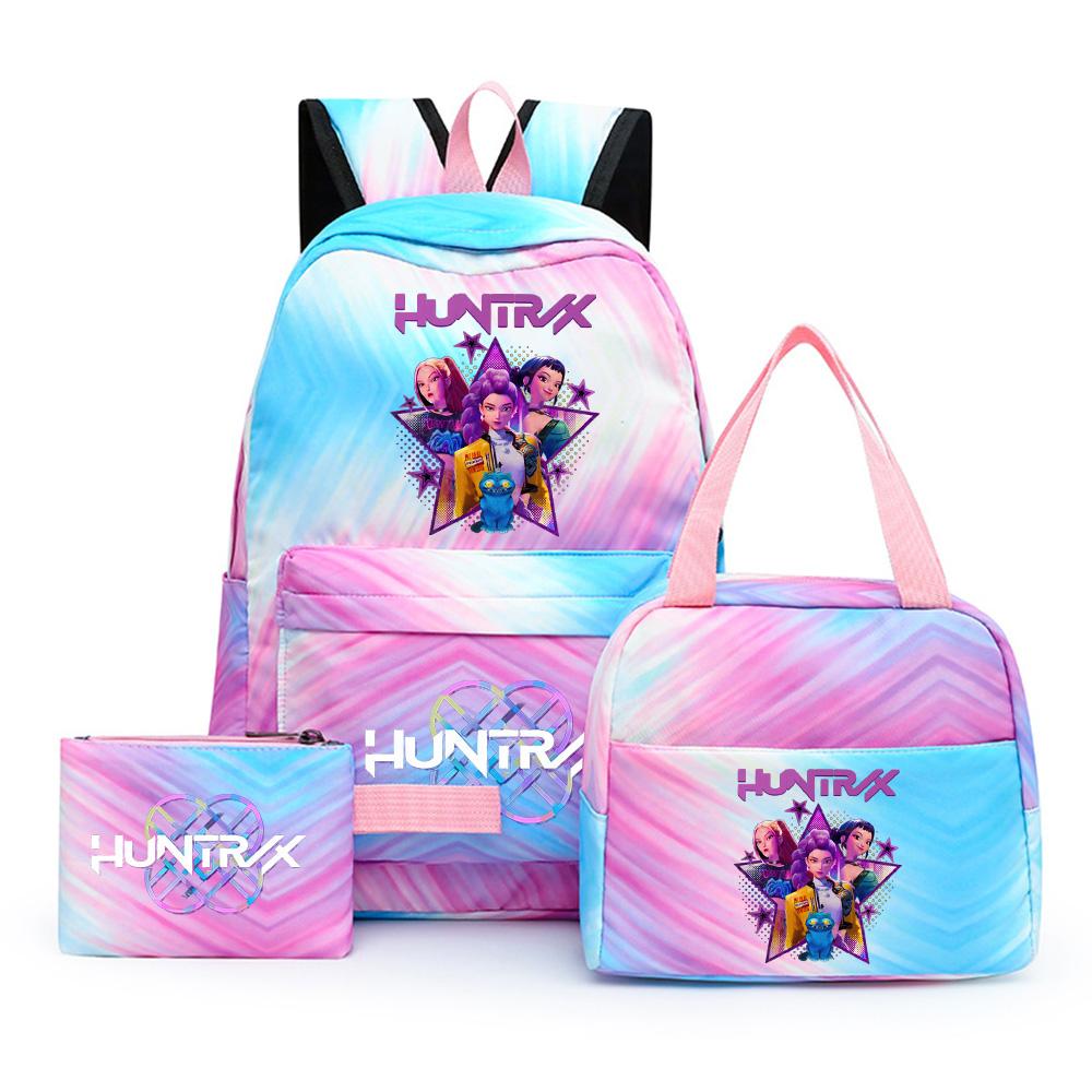 3 st/set Anime Söt Kpop Tryckt Ryggsäck med Matlåda Pennfodral för Tonårsflicka Pojke Bokväska Stor Kapacitet vattentät Resväska Barnpresent