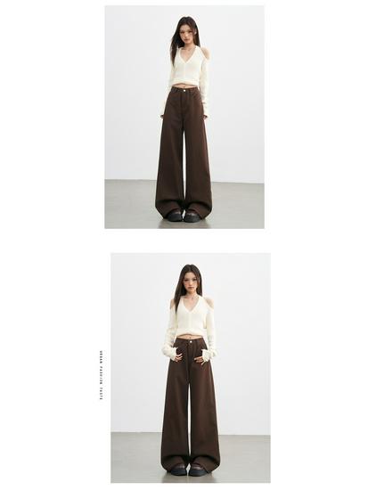 Women's Khaki High Waist Wide Leg Jeans - 2025 Autumn/Winter Collection