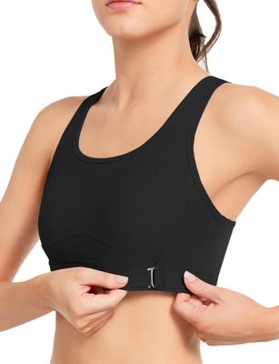 Yvette Sports High Adjustable Back Plus 3XL Black Women's Bra, Support, Hook, Moisture-Wicking, Quick-Drying, One-Piece Cup, Wireless, Size, Running,