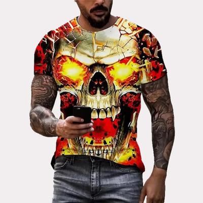 Cool Skull 3D Digitaal Bedrukt Heren Street Trendy Ronde Hals Korte Mouw T-shirt