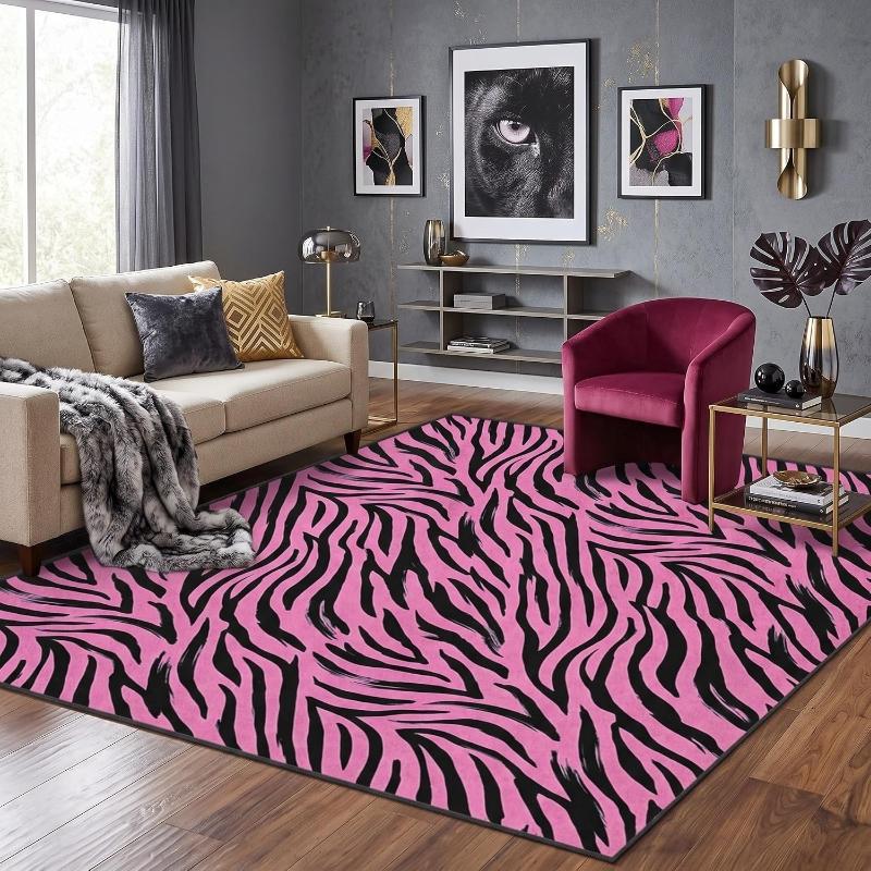 Living Room Carpet Non-slip Machine Washable Soft Floor Mat Pink Zebra Print Rug Large Area Home Decoration Rugs Alfombra