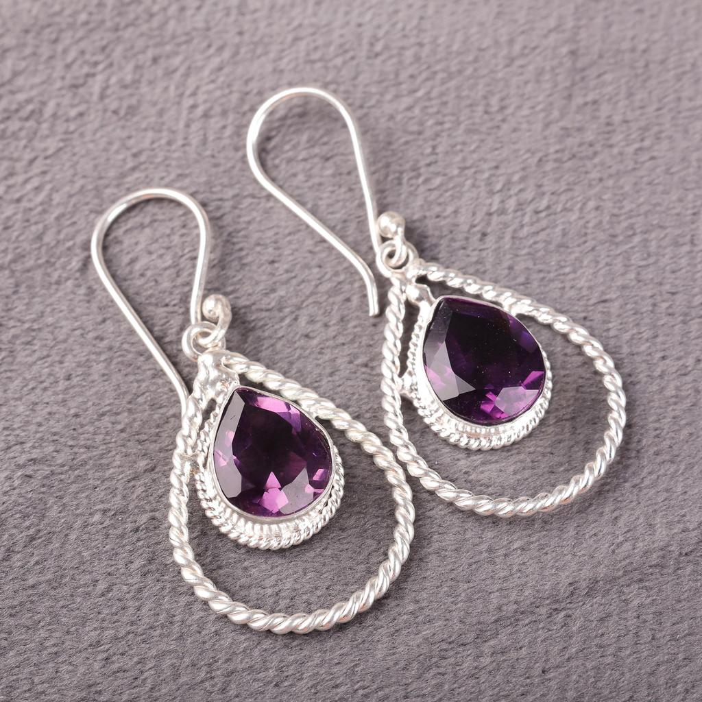 Amethyst Edelstein Schmuck, 925 Massiv Sterlingsilber Ohrringe, Handgefertigte Wunderschöne Silberohrringe für Thanksgiving Geschenk