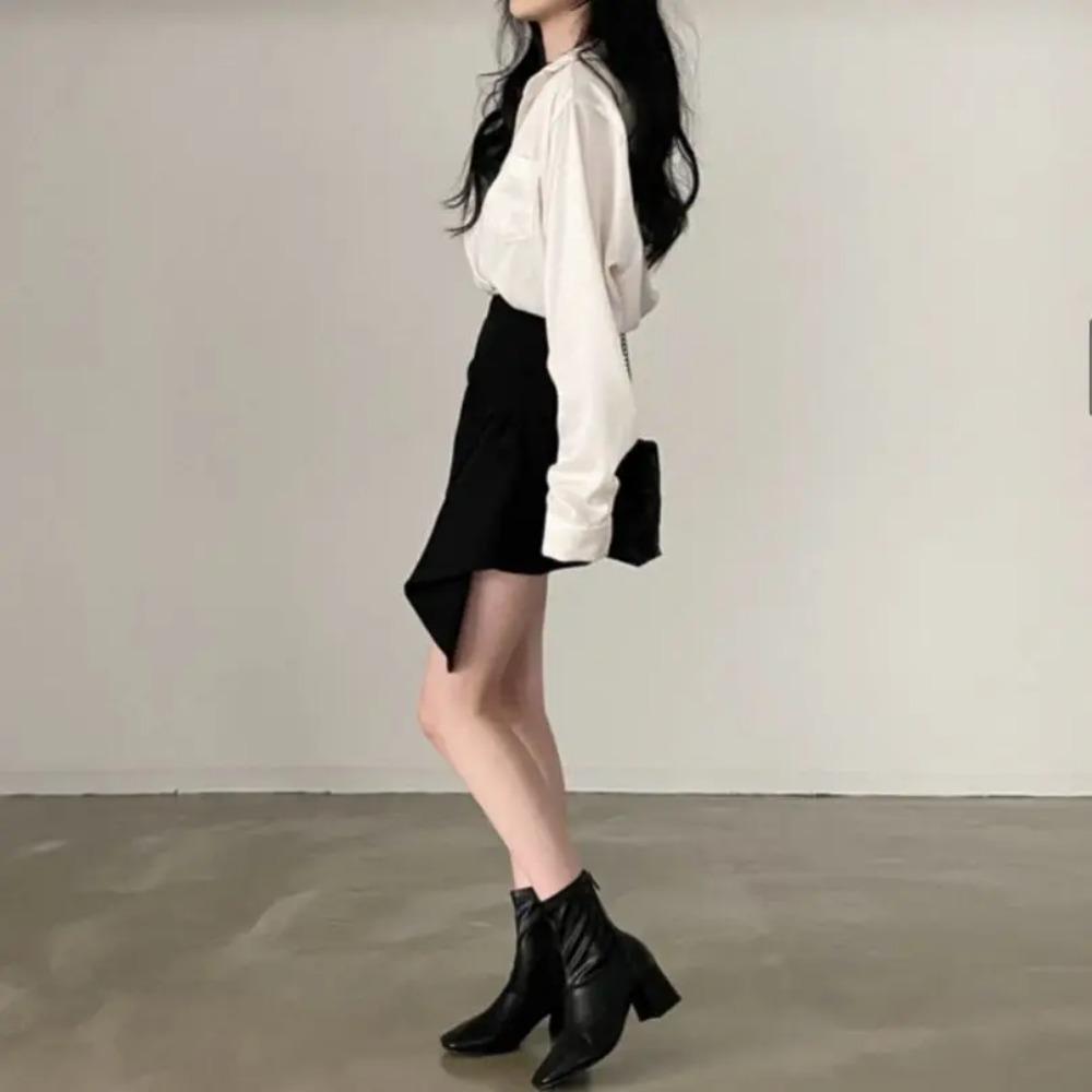 Dámské soupravy Dlouhý rukáv Jednobarevné košile Nepravidelné Mini sukně Ženy Dvoudílné Štíhlé Sexy Korejský styl Šik Stylové Štíhlé