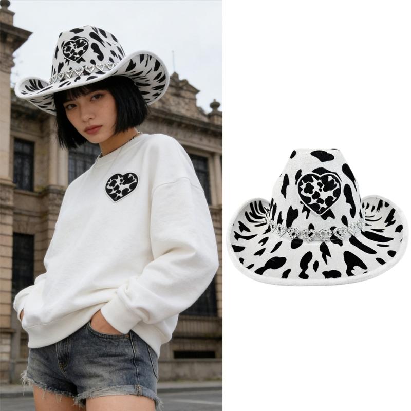 Fashionable Cow Pattern Rhinestones Accent Unisex Cowboy Hats Comfortable Fabric
