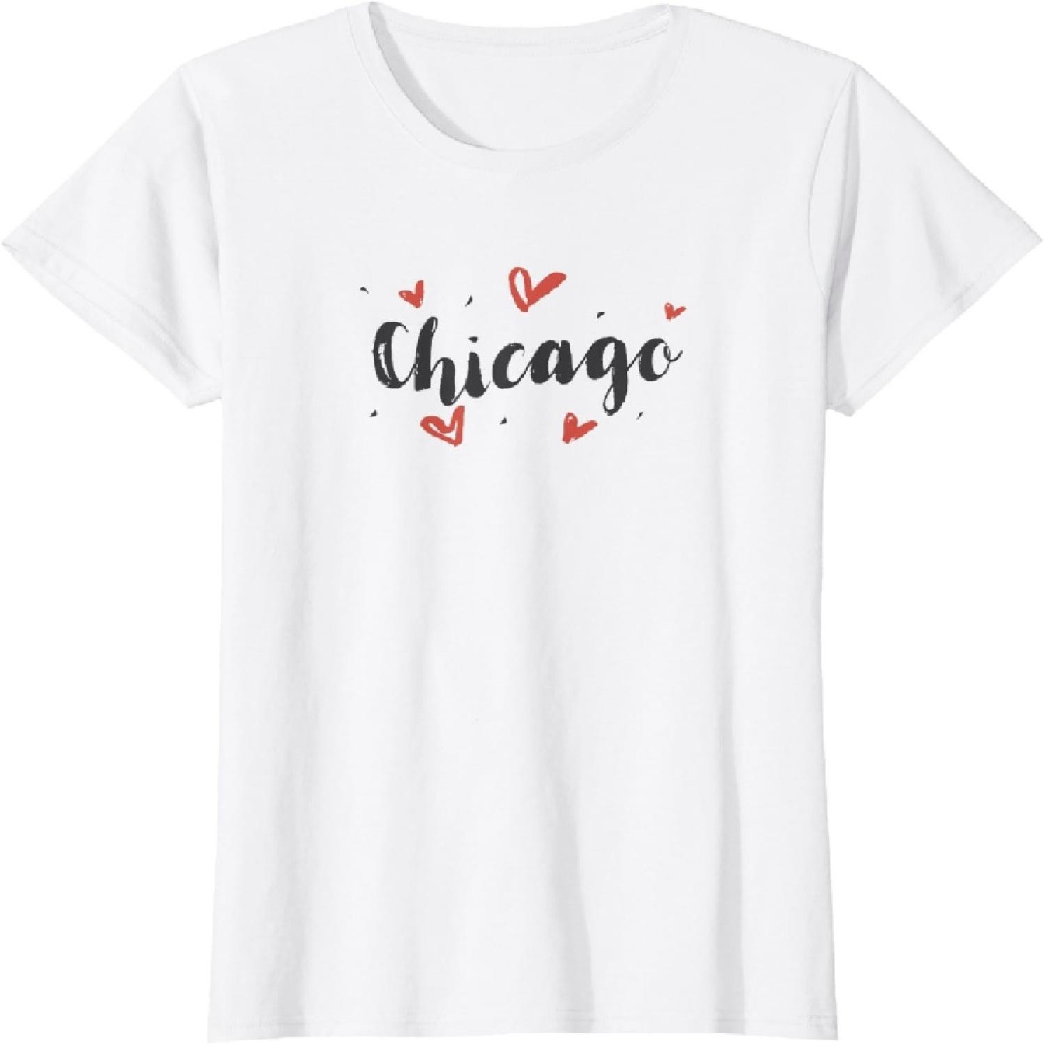 I Heart Chicago Illinois T-Shirt Cute Love Hearts Design Tee T-Shirt XXXXXL белый