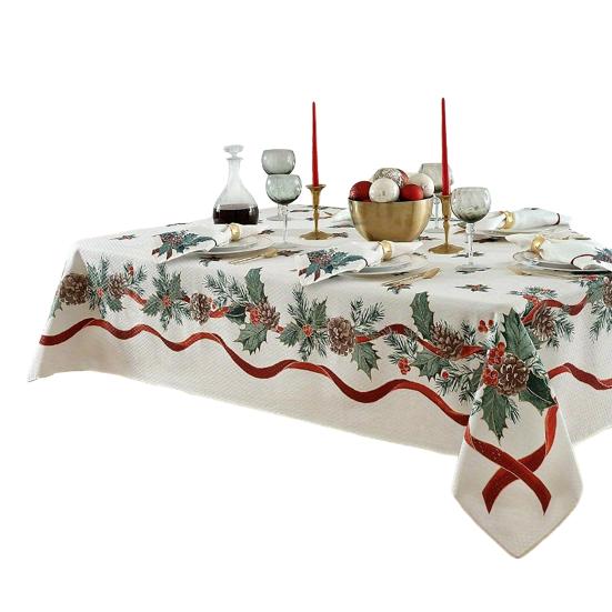 Christmas Tablecloth Winter Snowman Xmas Tree Wreath Design Rectangle Tablecloths Washable Fabric Table Cover