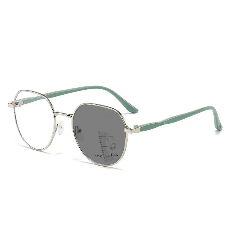 

Сверхлегкие очки для близи и дали, металлические оправы, женские, антисинего света, пресбиопия, роскошные фотохромные мультифокальные очки для чтения +3.0