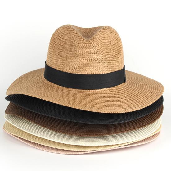 Straw Hat High-Density Natural Straw Fabric Lightweight Breathable Sun Protection Wide Brim Flat Top Summer Hat