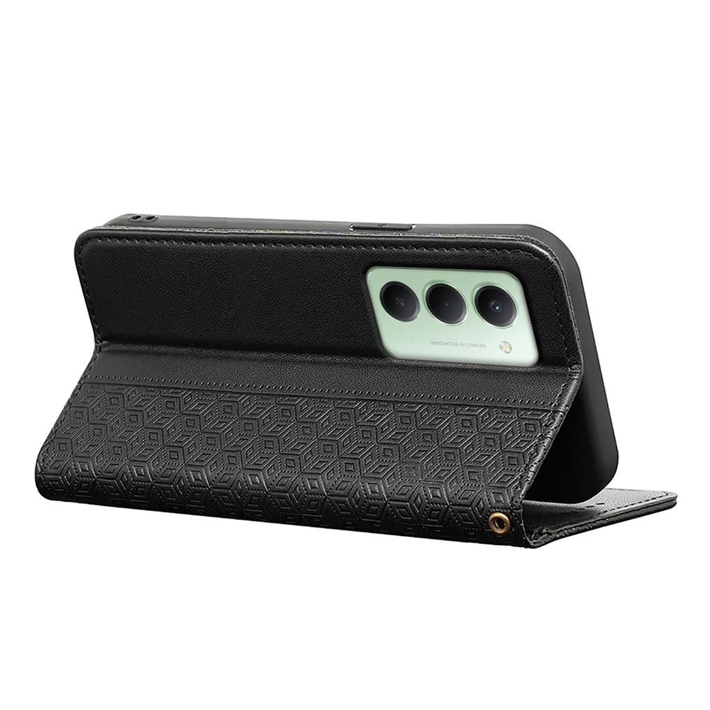 For Xiaomi Redmi 15 4G (EU) (171mm) Wallet Phone Case Checkered Pattern Imprint Leather Flip Cover with Wrist Strap