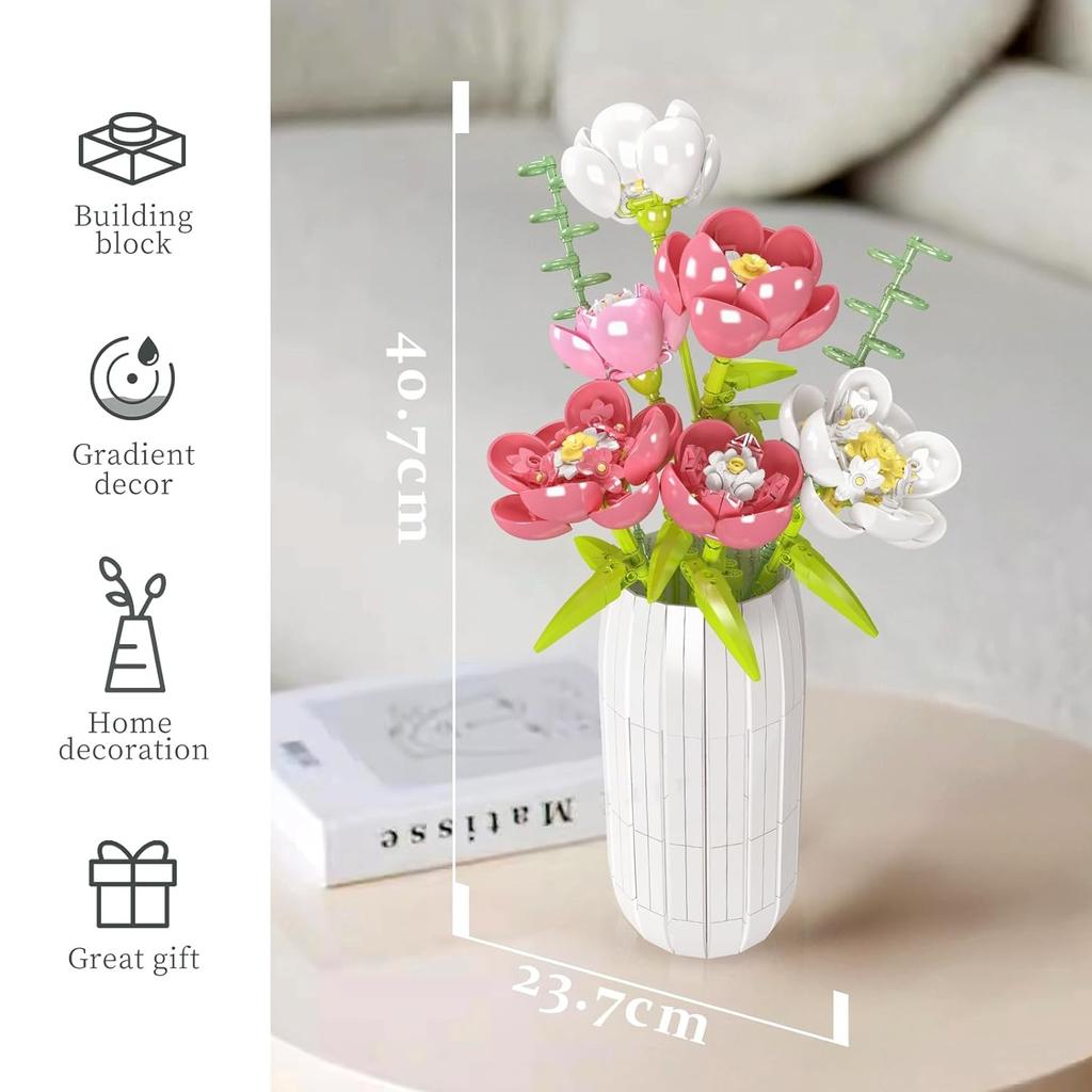 MOULD KING 10059 Blumenstrauß Baustein Die chinesische Pfingstrose mit Vase Modell Montage Dekoration Spielzeug Kinder Weihnachtsgeschenk
