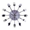 Large 3D Mirror Surface Silver Modern Design Cutlery Kitchen Utensil Spoon Fork Wall Clock DIY
