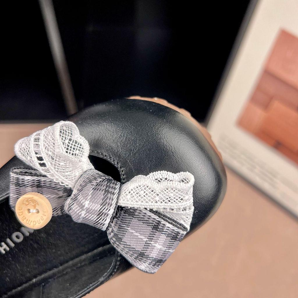 2026 Girls' Bowknot Leather Velcro Mary Jane Shoes - Soft Sole, Versatile, Shallow Cut Princess Style