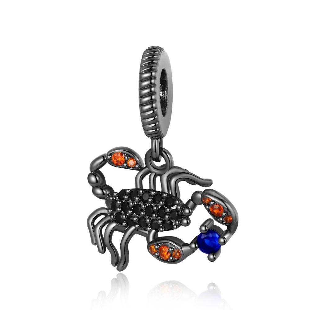 New Gothic Style 925 Sterling copper Black Spider&Red Rose Skull&Scorpion&Death Dangle Charm Fit DIY Bracelet Dark Zircon