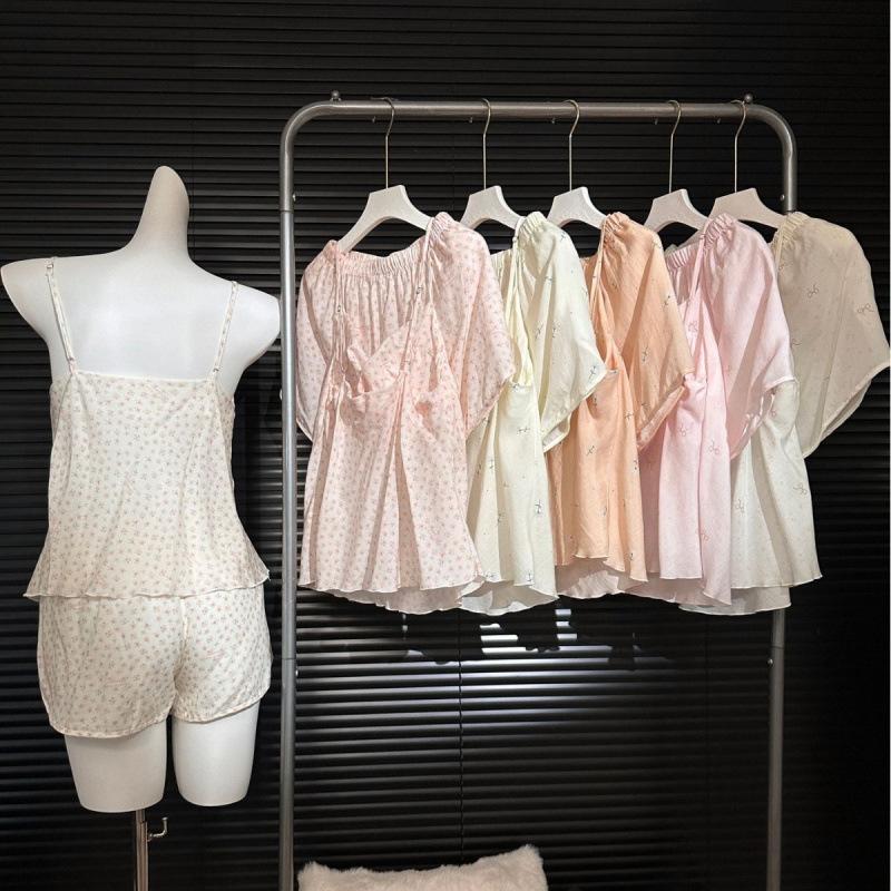 1011 new lyocell tencel summer pajamas hanging shorts with chest pad sweet wind loungewear Internet celebrity explosion set