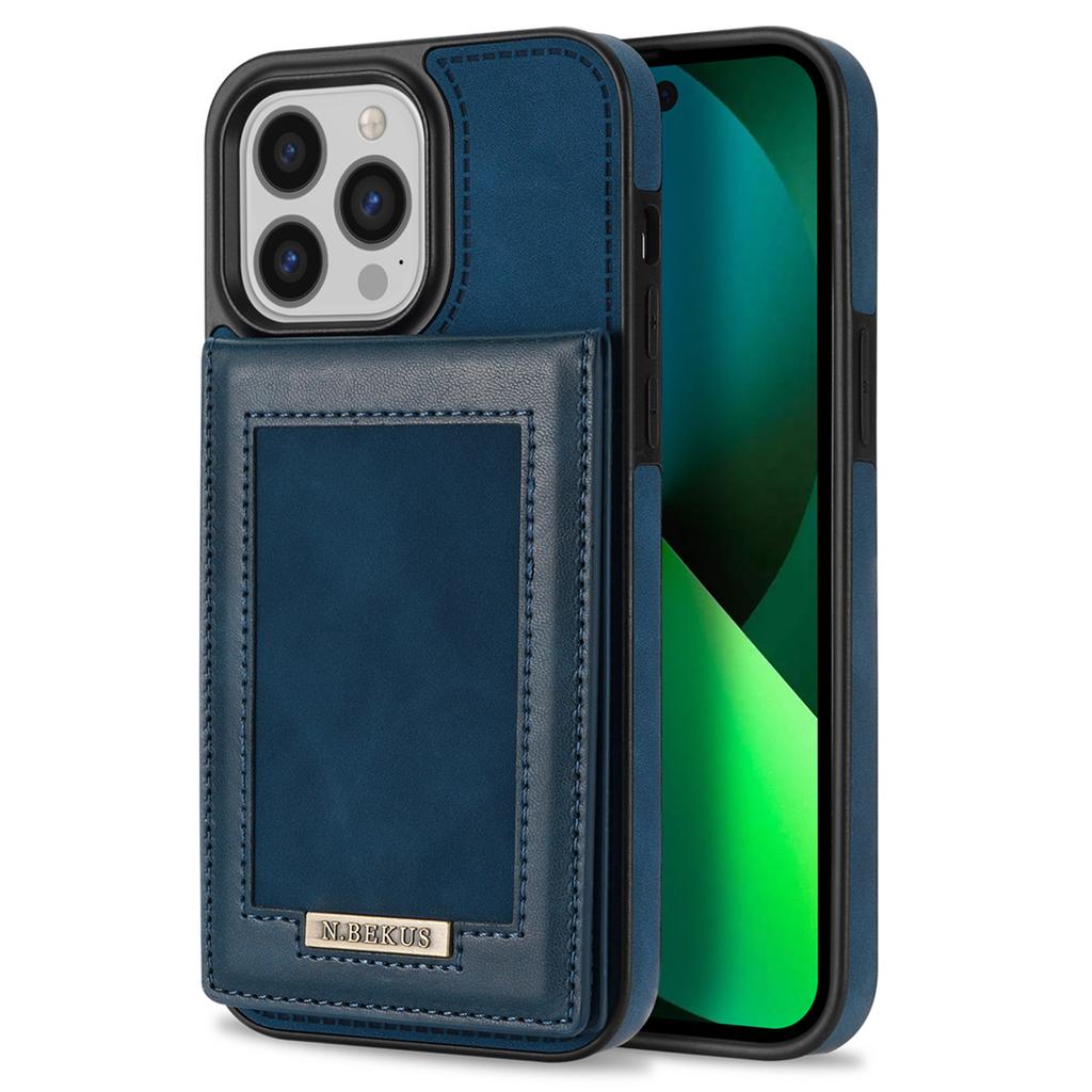N.BEKUS For iPhone 16 Pro Kickstand Case RFID Blocking Leather+TPU Phone Cover with Card Slots