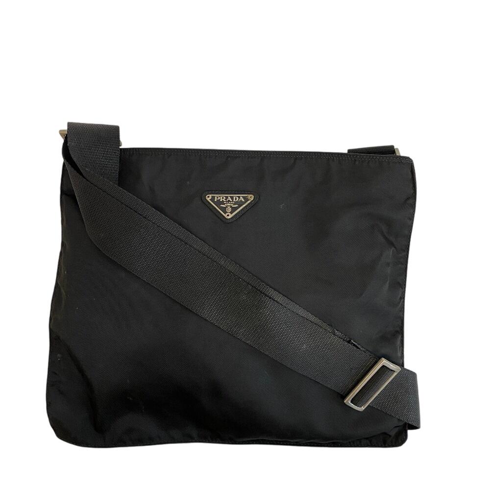 PRADA Sacosh Triangular plate Nylon Shoulder Bag black Nylon Used
