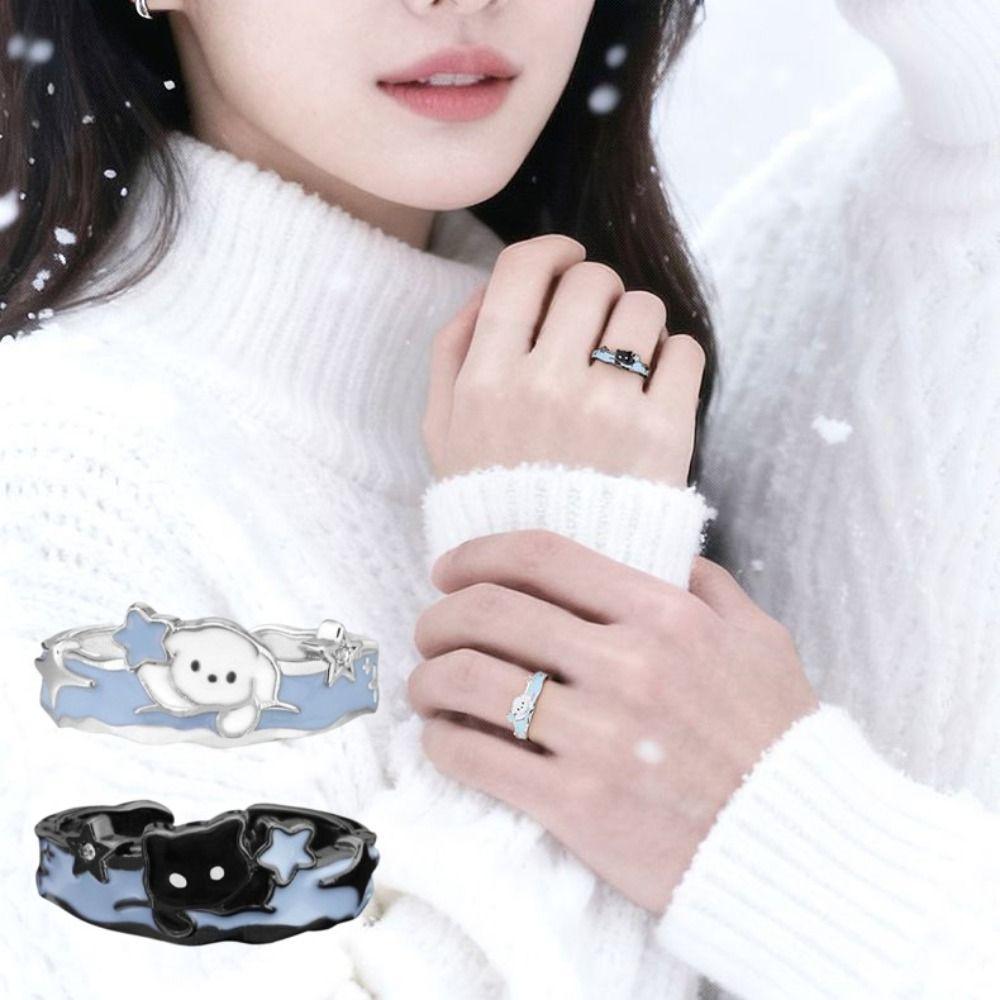 Zinc Zinc Alloy Couple Star Rings Puppy Opening Finger Ring Delicate Valentine's Day Gifts  Couple