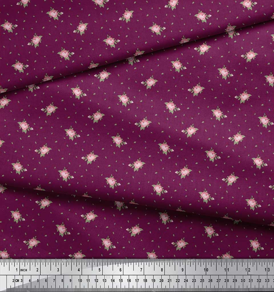 Soimoi Japan Crepe Satin Fabric Leaves & Rose Floral Printed Craft Fabric by the Metre 42 Inch