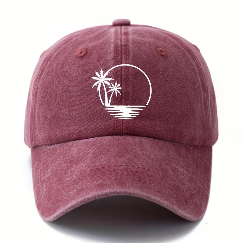 Printed coconut tree baseball cap versatile retro distressed outdoor sun protection lightweight duckbill cap truck driver cap.
