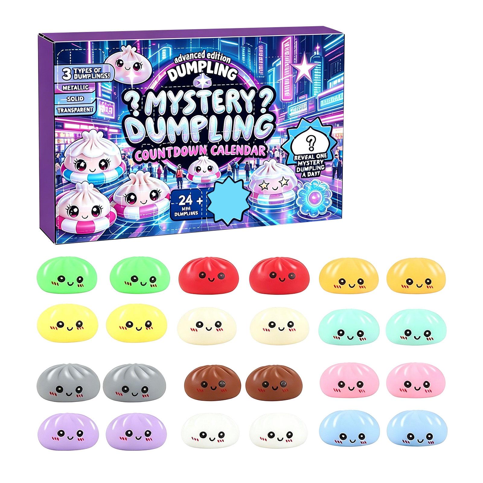

Mystery Dumpling Countdown Calendar 24 Piece Collectible Blind Box Set with Solid Metallic and Transparent Styles for Kids and Adults One Size