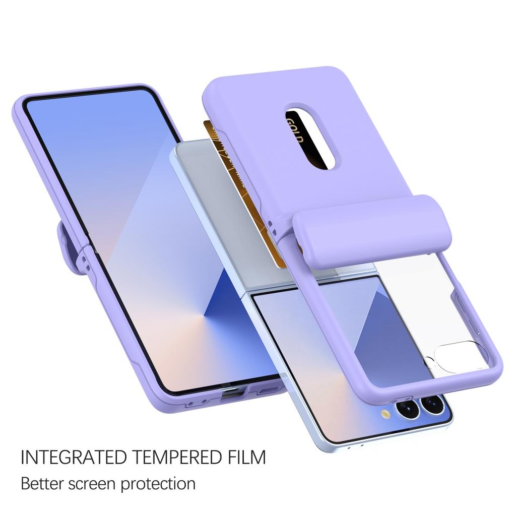 Candy Color Matte Card Holder Slot Spring Hinge Case For Samsung Galaxy Z Flip 7 6 5 4 3 Tempered Film Protect Shockproof Cover