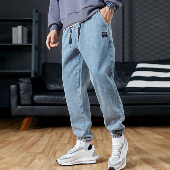 

Мужские джинсы-карго с эластичной завязкой на талии, джинсовые брюки с карманами и тонкие однотонные спортивные штаны, свободные брюки-шаровары XXL синий