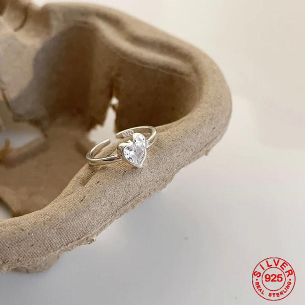 BFCLUB  Silver Color Black Heart Ring For Women Fine Jewelry Finger Adjustable Open Vintage Ring For Party Birthday Gift