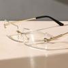 2PCS Ladies' Fashionable Square Frameless Metal Frame Glasses Trendy Transparent Lens Glasses