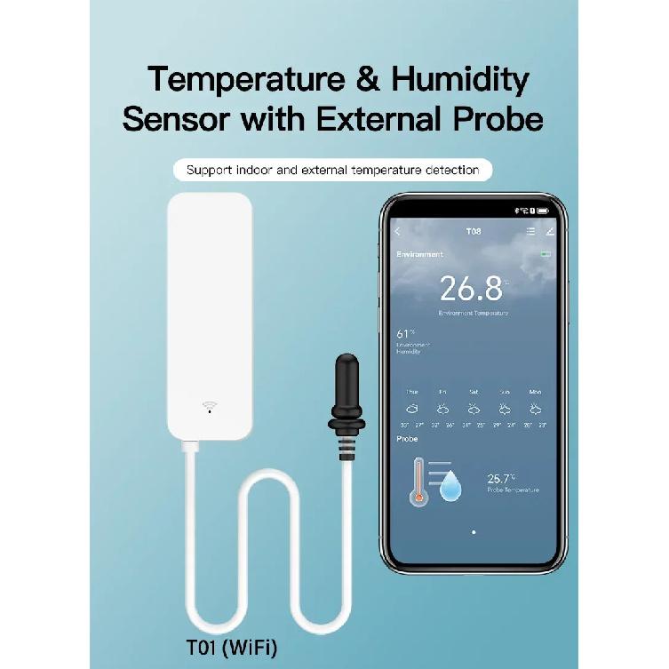 Tuya Zigbee WiFi Temperature Humidity Sensor With External Probe Sensor for Smart Home Work with Yandex SmartLife Alexa