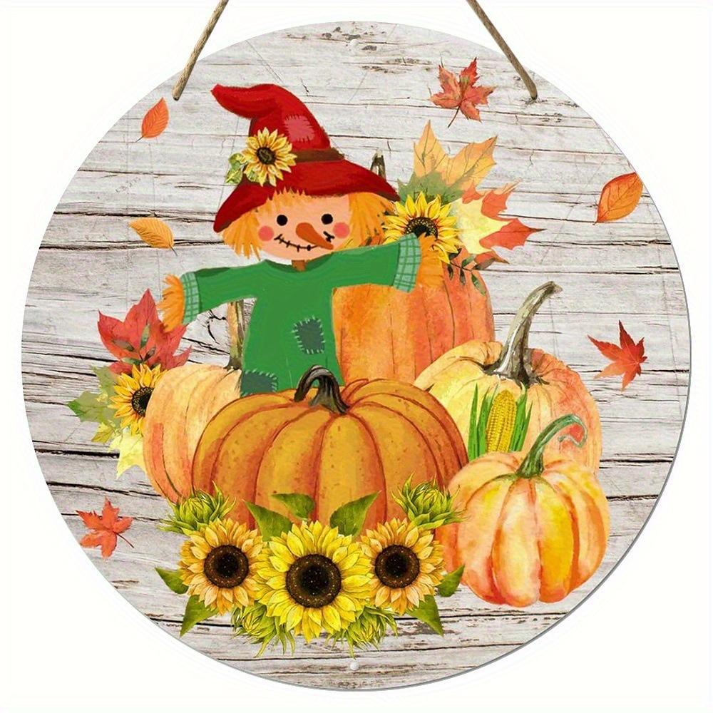 

2D Плоский 20*20см, Украшение для дома, с тыквой, подсолнухом и пугалом, Деревянный круглый логотип, для дома, кафе, сада, бара, офисного настенного декора. 20*20cm